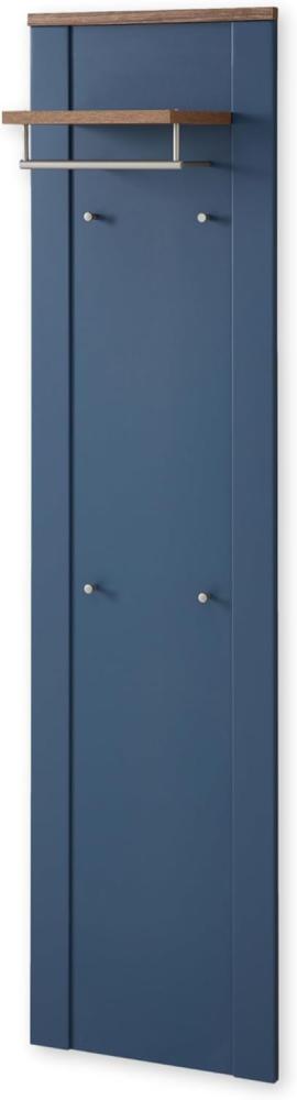 DIJON Garderobenpaneel in Parisian Blue, Haveleiche Cognac Optik - Moderne Hutablage mit zuverlässigen Wandhaken für Jacken & Taschen - 48 x 188 x 30 cm (B/H/T) Bild 1
