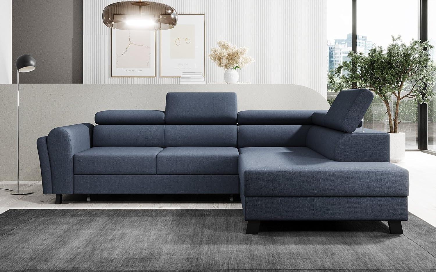 Designer Sofa Kira mit Schlaf- und Klappfunktion Stoff Blau Rechts Bild 1