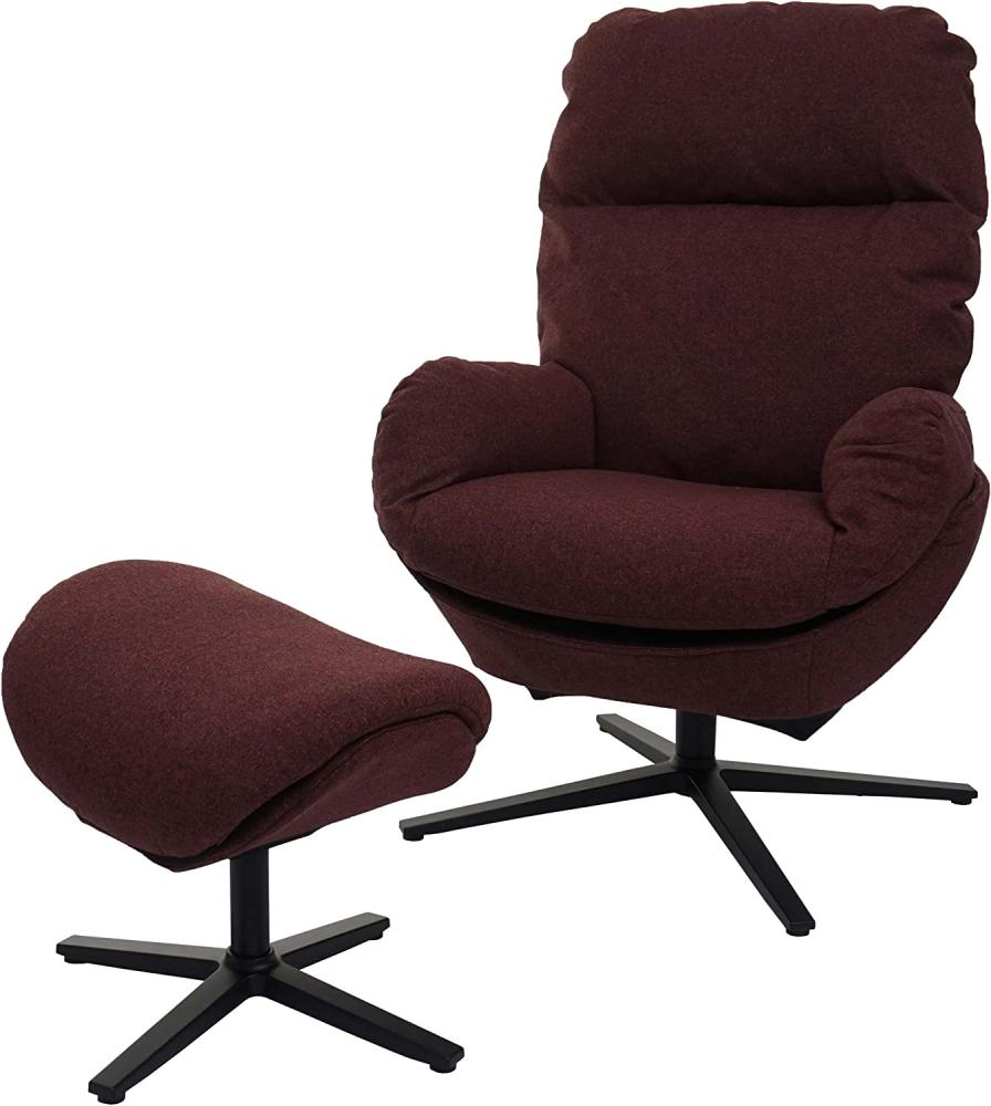 Relaxsessel + Hocker HWC-L12, Fernsehsessel Sessel Schaukelstuhl Wippfunktion, drehbar, Metall Stoff/Textil ~ bordeaux Bild 1
