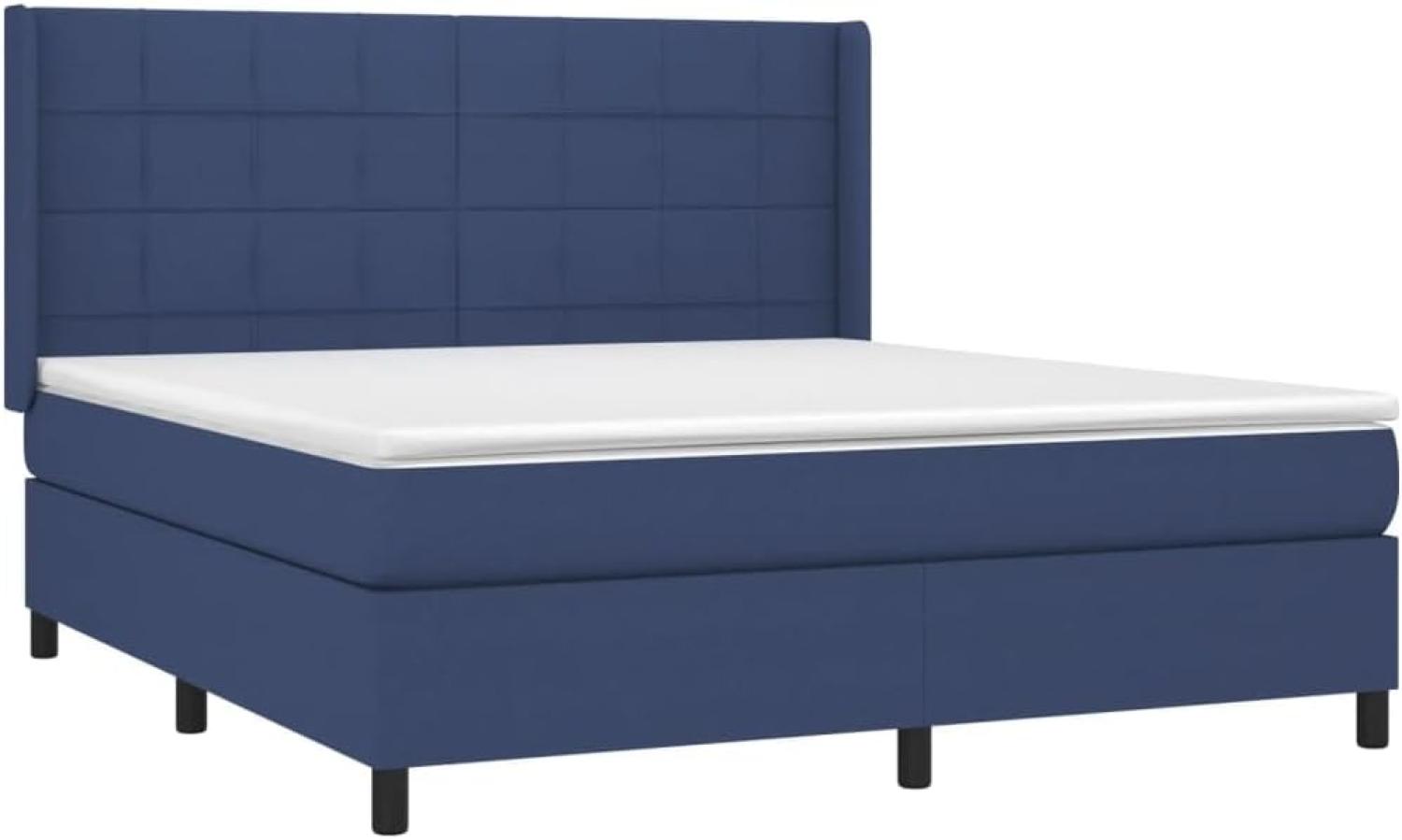 vidaXL Boxspringbett mit Matratze Blau 180x200 cm Stoff Bild 1