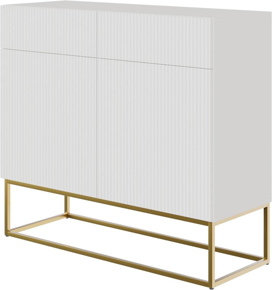 Selsey Veldio - Sideboard 2-türig mit 2 Schubladen, Weiß mit goldenem Metallgestell, 100 cm breit Bild 1