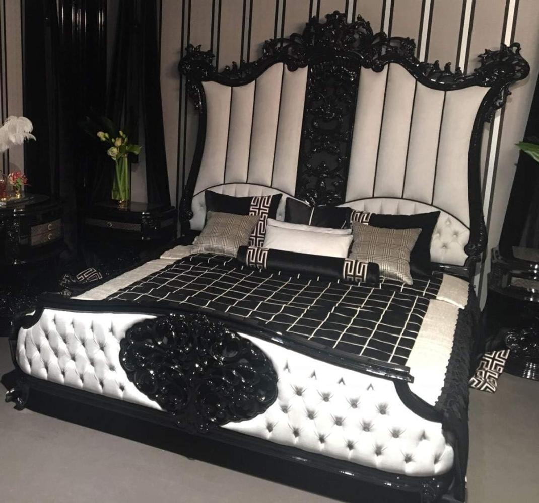 Casa Padrino Luxus Barock Doppelbett Schwarz / Weiß - Edles Massivholz Bett mit Kopfteil - Prunkvolle Schlafzimmer Möbel im Barockstil Bild 1