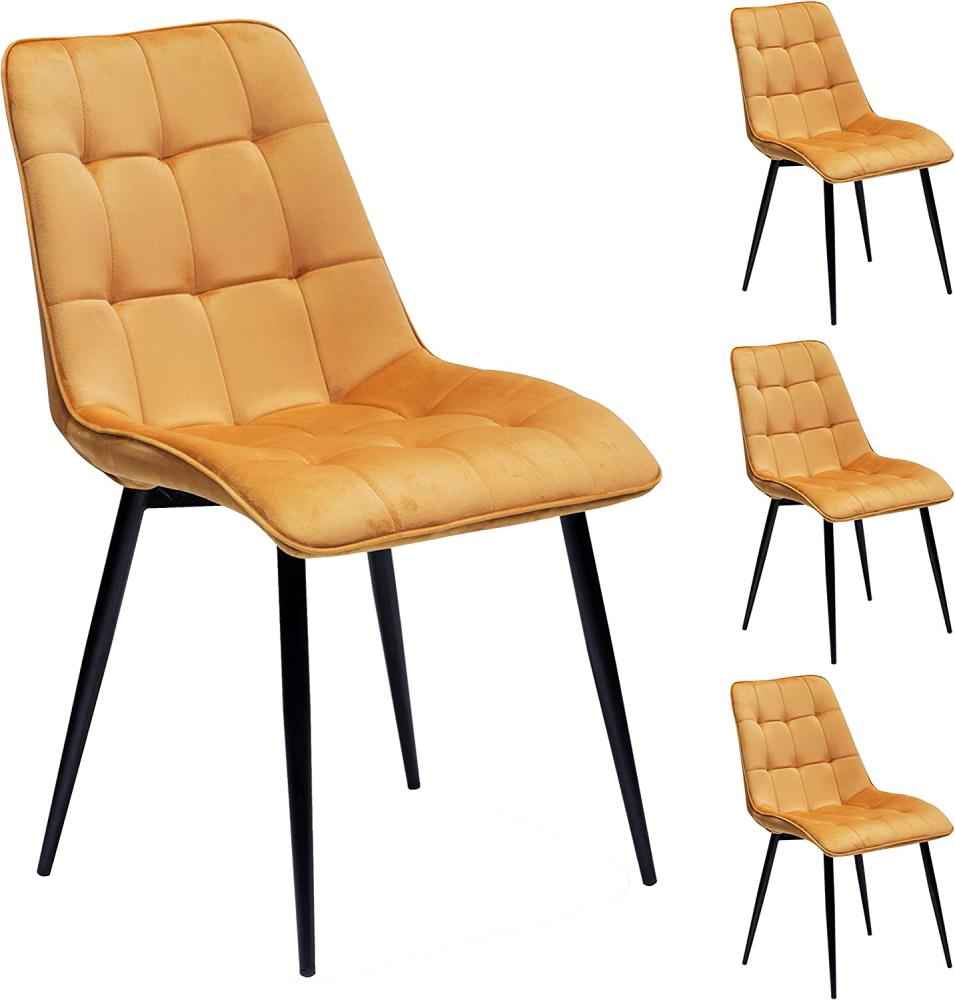 4 x Stuhl Triest gelb Samt 4-Fuß Bild 1