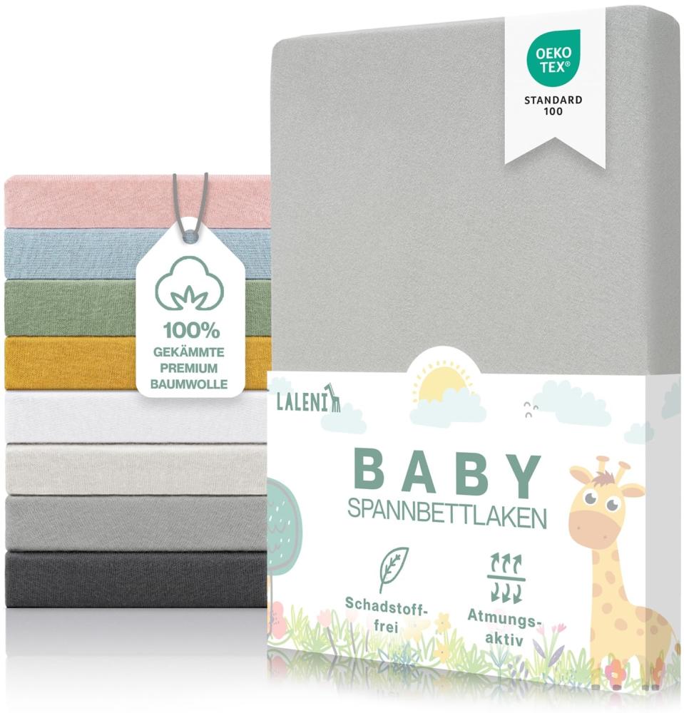 Laleni 2er-Set Premium Spannbettlaken Stubenwagen rechteckig 42x81 cm - Oeko-Tex Zertifiziert, 100% Baumwolle, atmungsaktives Spannbetttuch Jersey Baby, 150 g/m², Moonlight Grey - Grau Bild 1