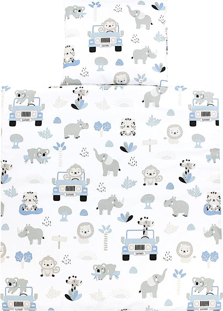 TupTam Unisex Baby Wiegenset 4-teilig Bettwäsche-Set: Bettdecke mit Bezug und Kopfkissen mit Bezug, Farbe: Zoo Blau, Größe: 80x80 cm Bild 1