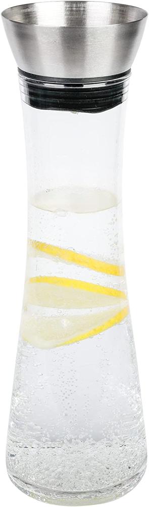 AXENTIA Glas-Glaskaraffe 1200 ml mit Edelstahldeckel, Ø 10 x H34 cm, Wasser Kanne mit präzisem Ausgießer, integriertes Sieb, Wasser Karaffe Bild 1