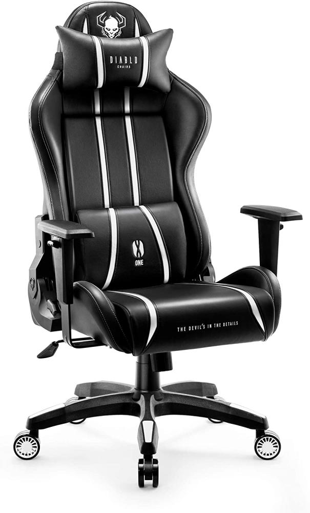 Diablo X-One 2. 0 Gaming Stuhl Gamer Chair Bürostuhl Schreibtischstuhl Verstellbare Armlehnen Ergonomisches Design Nacken/-Lendenkissen Wippfunktion Schwarz-Weiß King (XL) Bild 1