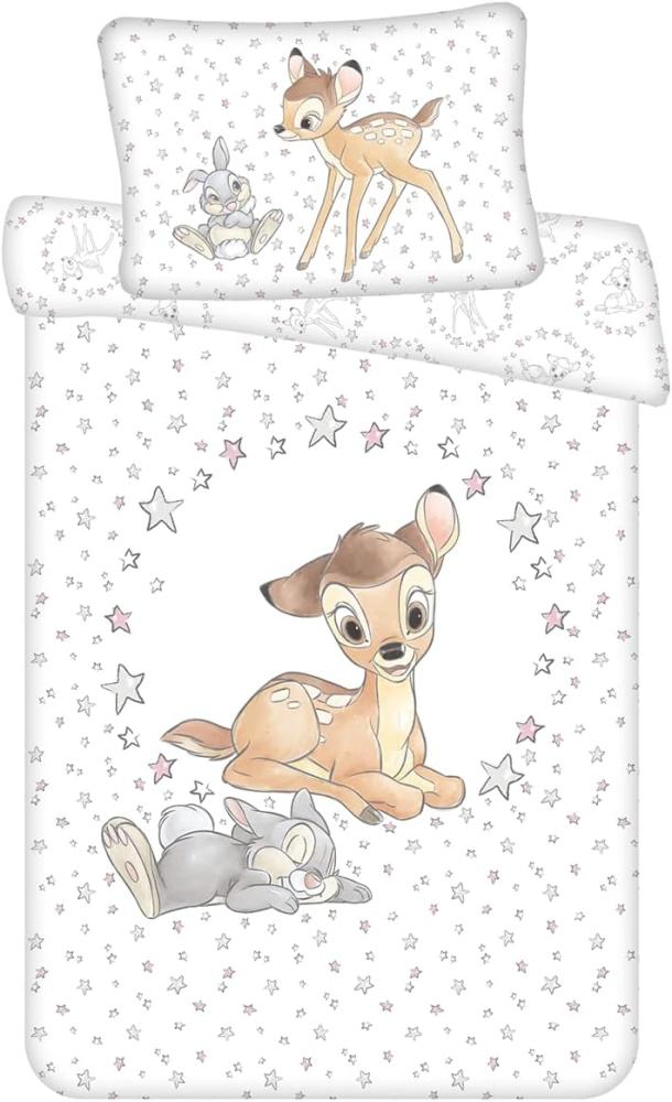 Disney Baby Kinder Bettwäsche Reh Bambi und Hase Klopfer mit Sternenmuster Bettdecke 100x135 + Kopfkissen 40x60 cm 100% Baumwolle Bild 1