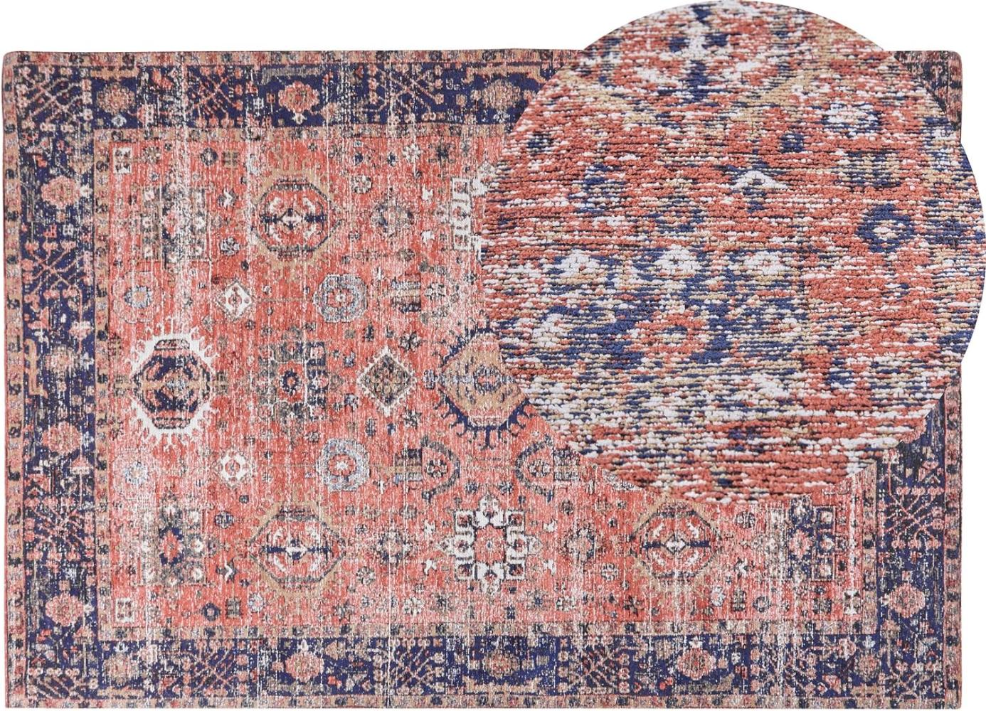 Teppich Baumwolle rot blau 140 x 200 cm orientalisches Muster Kurzflor KURIN Bild 1
