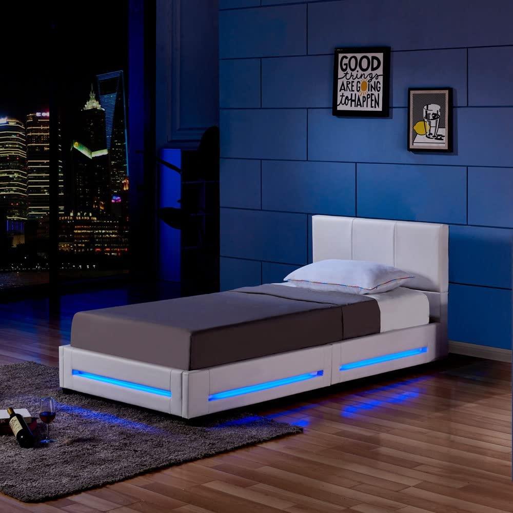 Home Deluxe Polsterbett mit LED-Beleuchtung 'ASTEROID' Weiß 90 x 200 cm, mit Matratze Bild 1