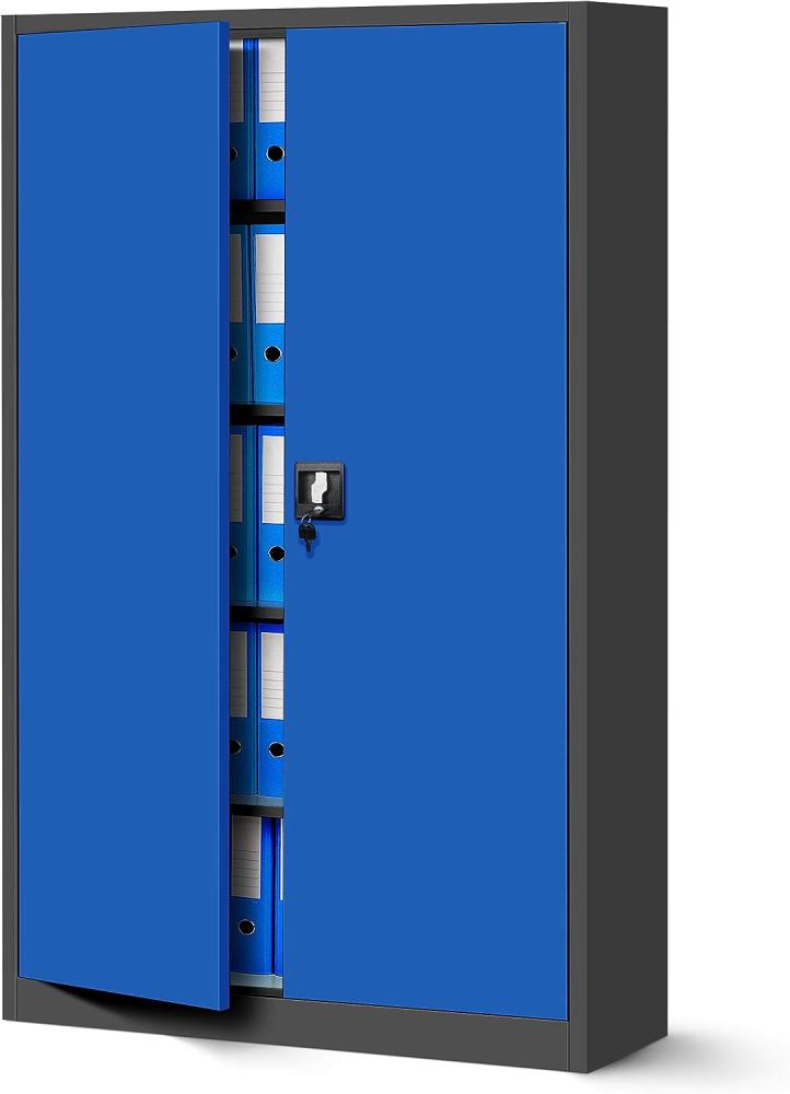 Büroschrank C001II Aktenschrank XXL Metallschrank Flügeltüren Stahlblech Pulverbeschichtung 185 cm x 115 cm x 40 cm (anthrazit/blau) Bild 1