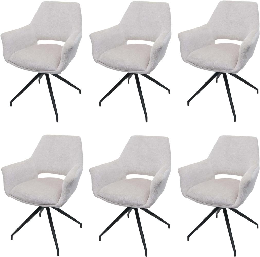 6er-Set Esszimmerstuhl HWC-M53, Küchenstuhl Stuhl mit Armlehne, drehbar Auto-Position, Metall Stoff/Textil ~ creme-weiß Bild 1