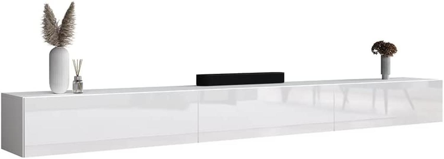 Planetmöbel TV Board 300 cm Weiß, TV Schrank mit 3 Klappen als Stauraum, Lowboard hängend oder stehend, Sideboard Wohnzimmer Bild 1