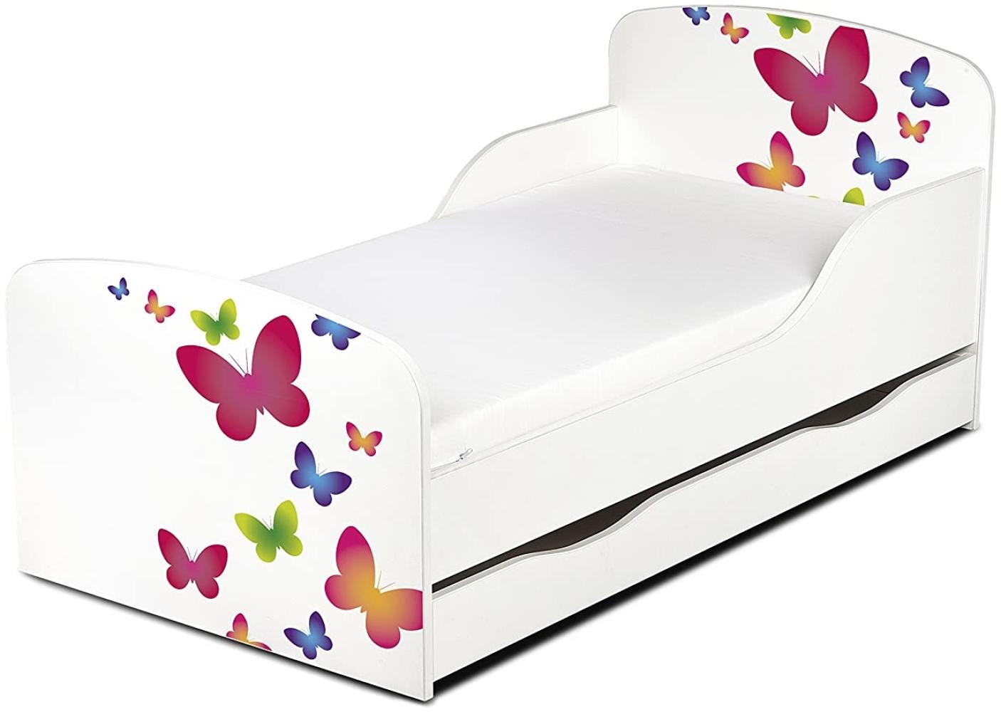 Leomark Kinderbett 70x140 cm, Schmetterlinge, mit Matratze, Schublade und Lattenrost Bild 1