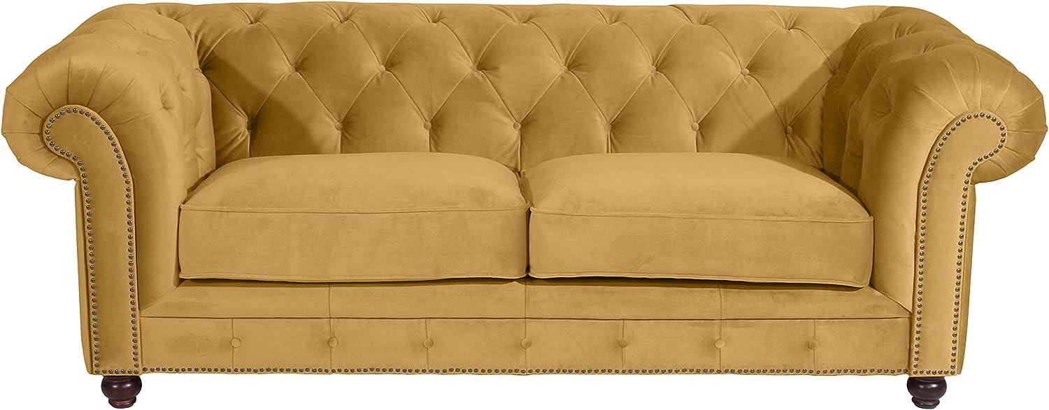 Orleans Sofa 2,5-Sitzer Samtvelours Mais Buche Nussbaumfarben Bild 1