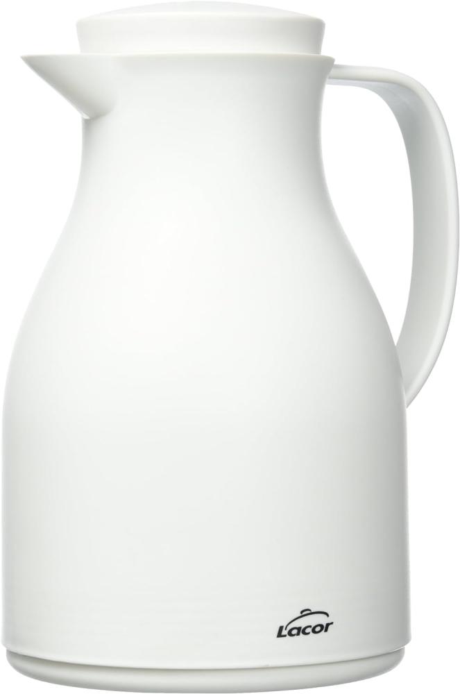 LACOR 62575 Thermoskanne, BPA-frei, doppelwandig, mit Glasschicht innen, Mattweiß, 1,00 l, Polypropylen Glas, 1 Liter, weiß Bild 1