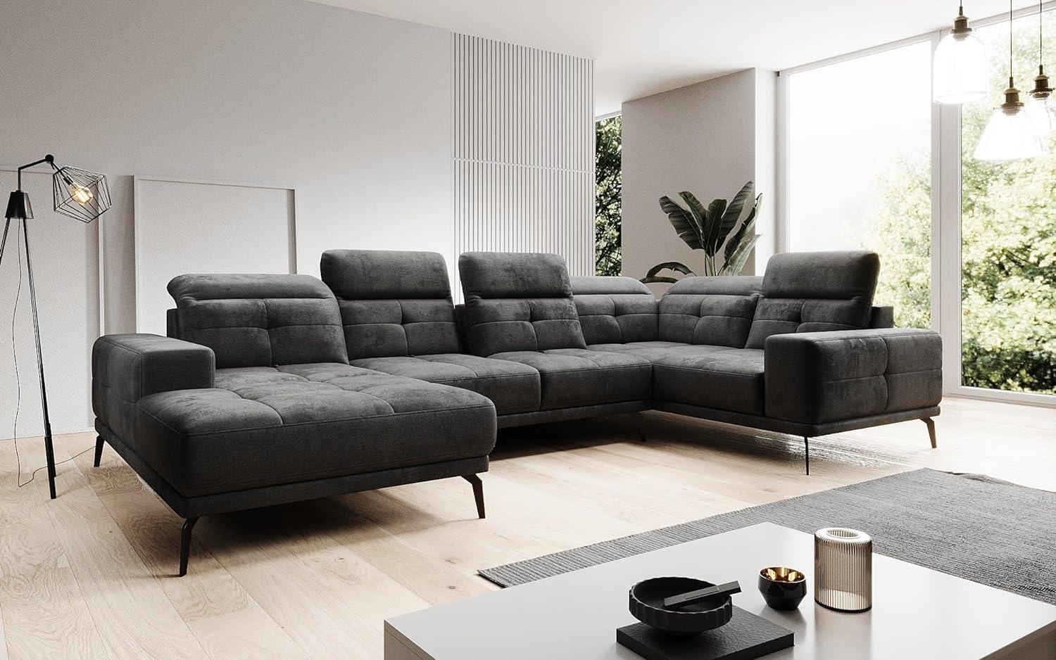 Designer Sofa Nerio mit verstellbarer Kopf- und Rückenlehne Samt Anthrazit Links Bild 1