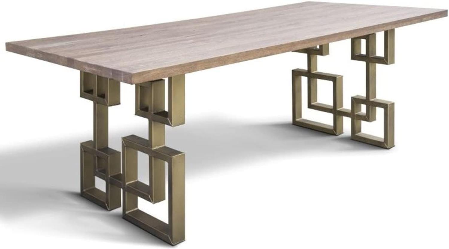 Casa Padrino Designer Massivholz Esstisch mit rustikaler Eichenholz Tischplatte und Stahl Beinen - Verschiedene Farben & Größen - Esszimmer Tisch Bild 1