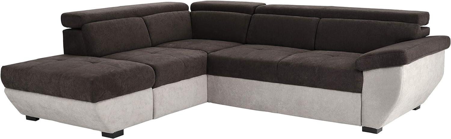 Mivano Ecksofa Speedway / Moderne Couch in L-Form mit verstellbaren Kopfstützen und Ottomane / 262 x 79 x 224 / Zweifarbiger Bezug, mud/elephant Bild 1