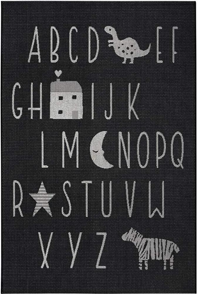 Flachgewebe Kinderteppich ABC Alphabet - schwarz creme - 160 cm Durchmesser Bild 1