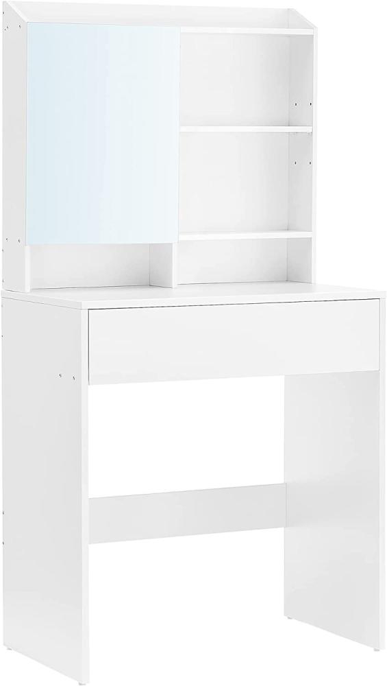VASAGLE Schminktisch, Frisiertisch mit Spiegel und Einer Schublade, Kosmetiktisch, verstellbare Ablagen, modern, 70 x 40 x 136 cm, weiß Bild 1