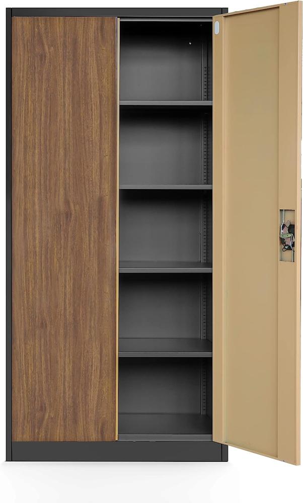 Aktenschrank C001H Büroschrank Metallschrank Stahlschrank Werkzeugschrank Stahlblech Pulverbeschichtet Flügeltürschrank Abschließbar 195 cm x 90 cm x 40 cm (Anthrazit-Holzoptik) Bild 1