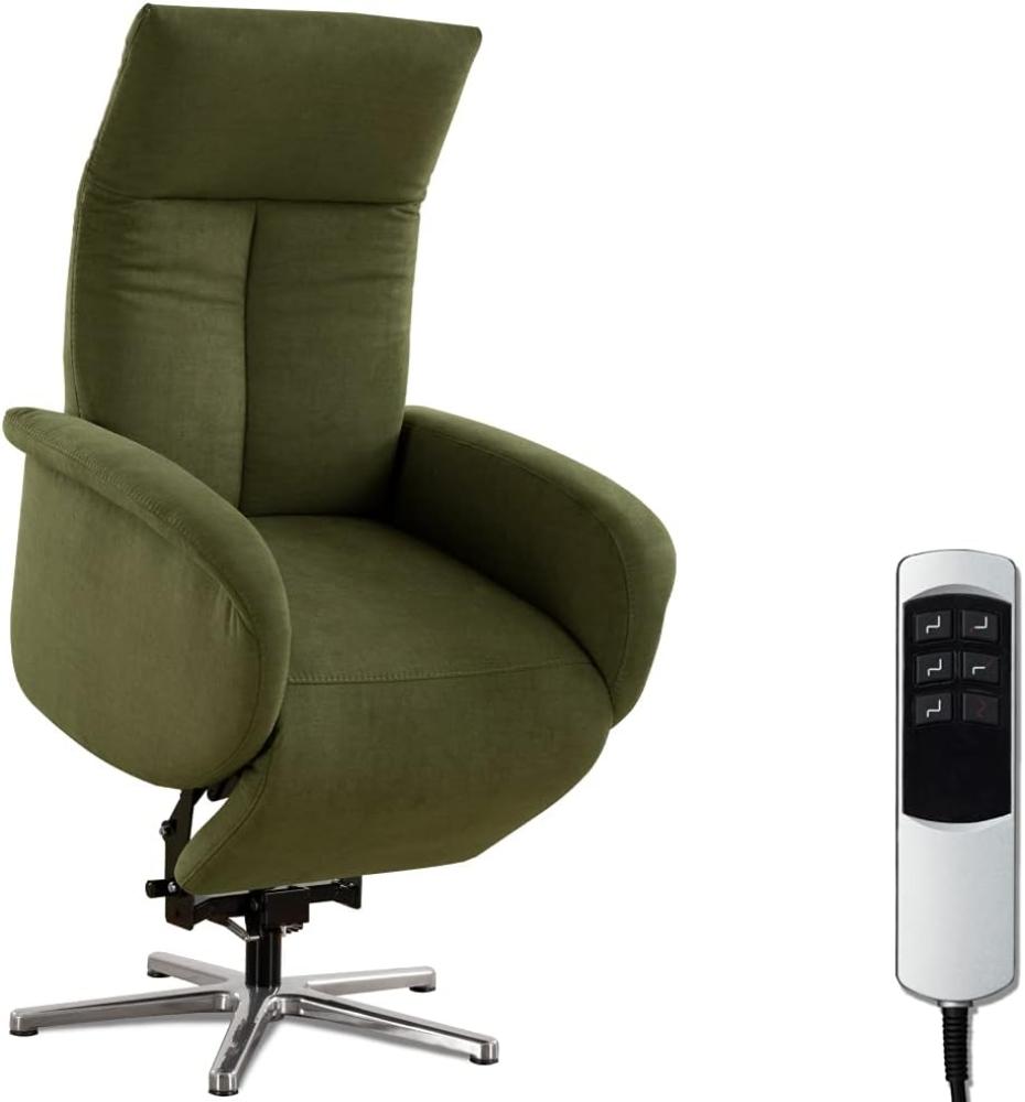 CAVADORE TV-Sessel Juba / Pflegeleichter Fernsehsessel mit Aufstehhilfe + elektrisch verstellbarer Relaxfunktion / 2 E-Motoren / 75 x 112 x 82 / Soft Clean Bezug, Grün Bild 1