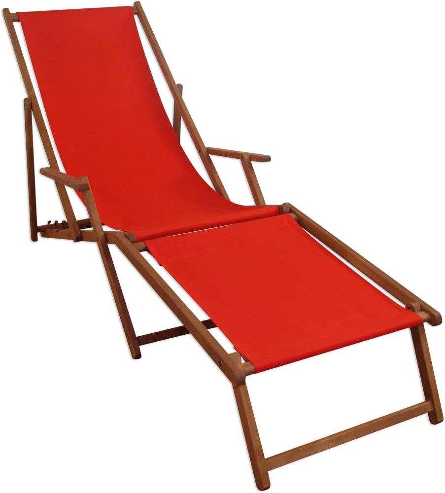 Sonnenliege Liegestuhl rot Fußteil Gartenliege Holz Deckchair Strandstuhl Gartenmöbel 10-308 F Bild 1