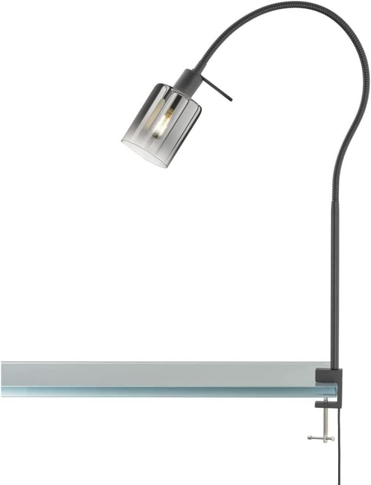 LED Klemmlampe Schwarz mit Rauchglas - Leselampe mit Schwanenhals Bild 1