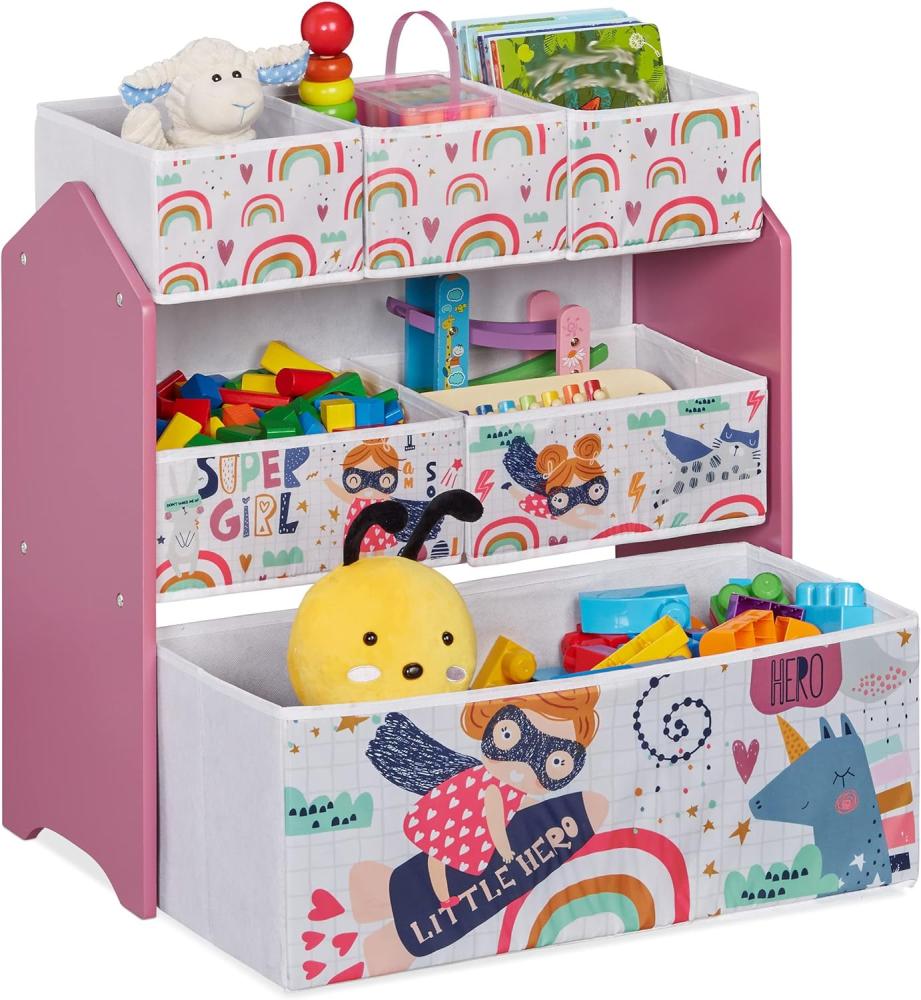 Relaxdays Kinderregal mit 6 Aufbewahrungsboxen, HxBxT: 66 x 63 x 30 cm, Mädchen, Spielzeugregal fürs Kinderzimmer, bunt Bild 1