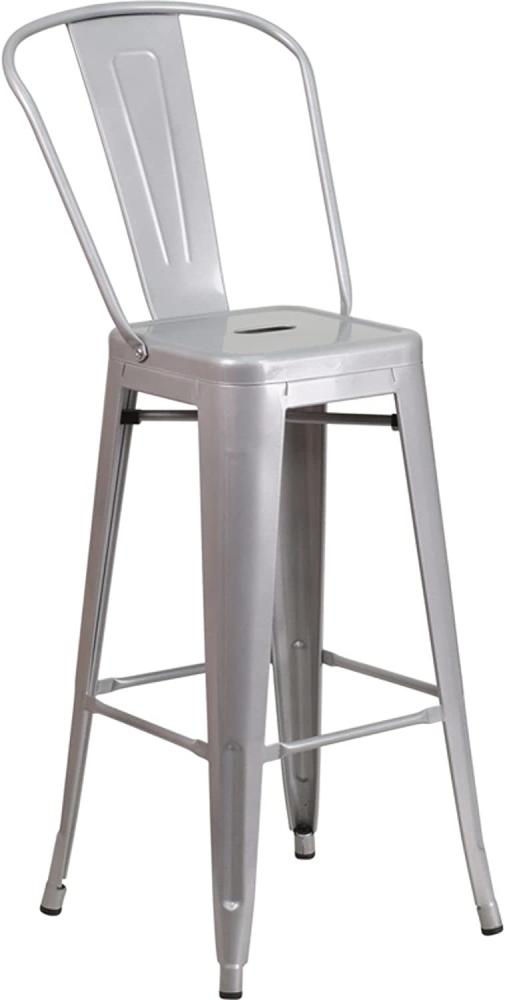 Flash Furniture Barhocker mit Rückenlehne – Metall-Barstuhl für Innen- und Außenbereich – Tresenstuhl ideal für Küche, Bar oder Bistro – 4er Set – Silber Bild 1