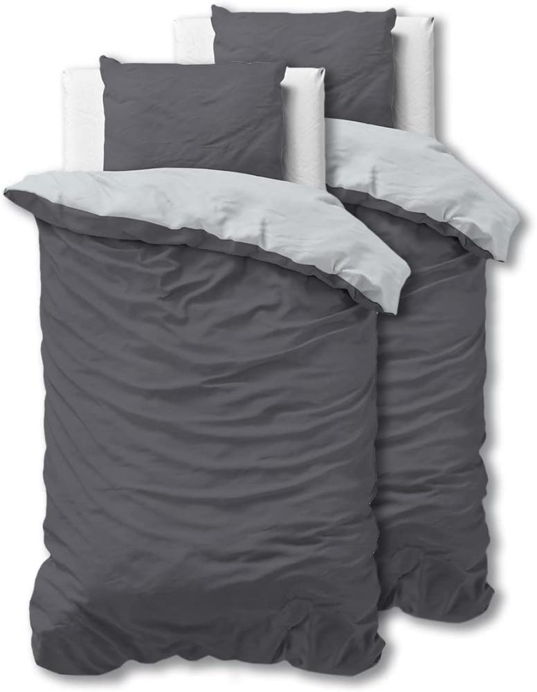 Sleeptime 100% Baumwolle Bettwäsche 155cm x 220cm 4teilig Grau/Anthrazit - weich & bügelfrei Bettbezüge mit Reißverschluss - zweifarbiges Bettwäsche Set mit 2 Kissenbezüge 80cm x 80cm Bild 1