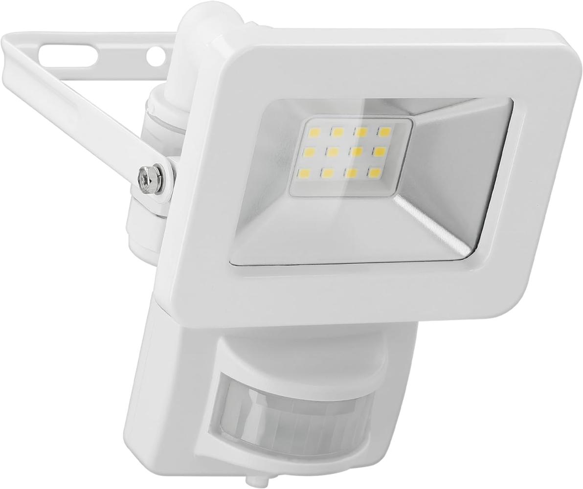 goobay 53878 LED Strahler Bewegungsmelder Außen 10W / PIR Sensor Außenstrahler IP44 / Neutralweißes Licht 850 lm/LED Scheinwerfer Fluter Wandmontage/Gartenstrahler/Weiß Bild 1