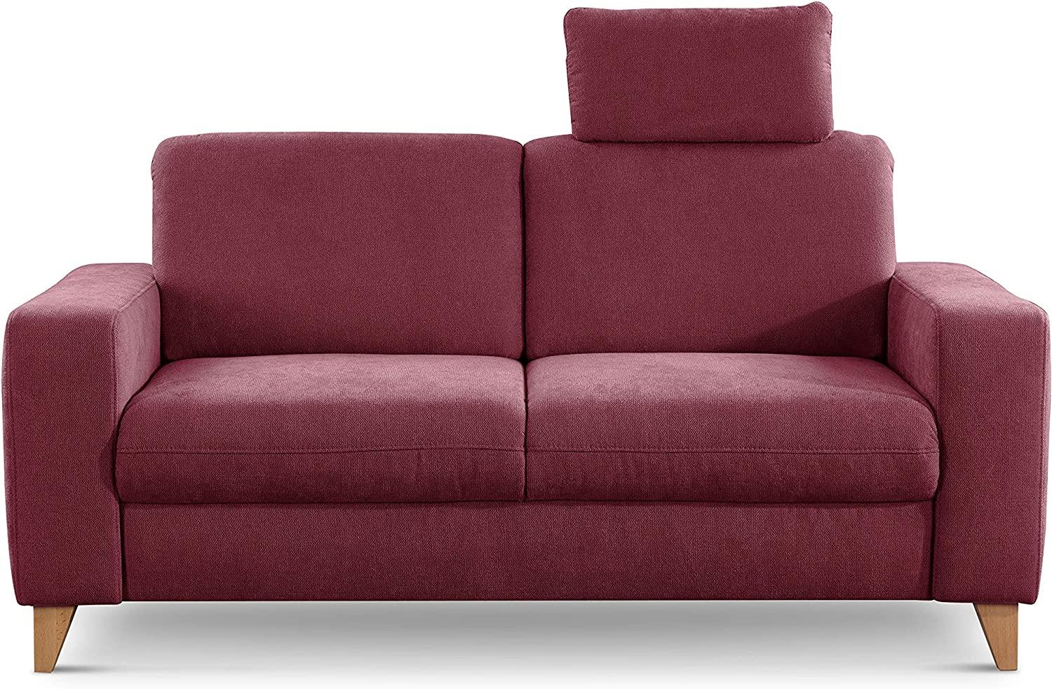 CAVADORE 2er Sofa Lotta / Skandinavische 2-Sitzer-Couch mit Federkern, Kopfstütze und Holzfüßen / 173 x 88 x 88 / Webstoff, Rot Bild 1