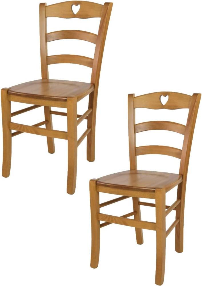 Tommychairs - 2er Set Stühle Cuore für Küche und Esszimmer, Robuste Struktur aus Buchenholz in der Farbe Eichenholz lackiert und Sitzfläche aus Holz Bild 1