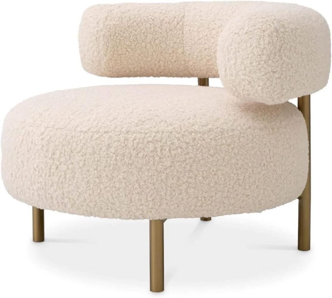Casa Padrino Luxus Sessel Creme / Messing 85 x 80 x H. 65 cm - Wohnzimmer Sessel - Hotel Sessel - Wohnzimmer Möbel - Luxus Möbel - Wohnzimmer Einrichtung - Luxus Einrichtung - Möbel Luxus Bild 1