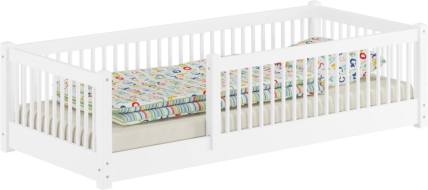 Kinderbett niedriges Bodenbett Kiefer weiß 90x200 Kleinkinder Laufstall ähnlich ohne Zubehör Bild 1