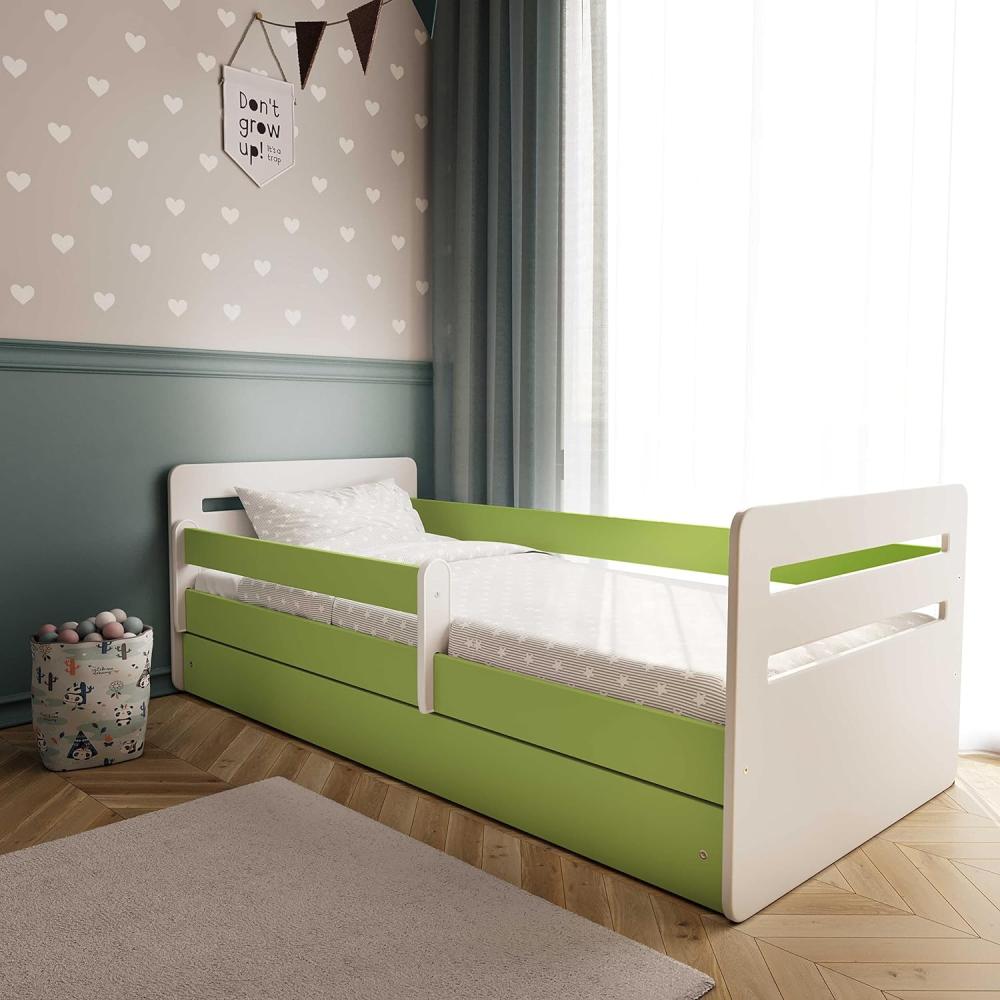 Kinderbett Jugendbett Grün mit Rausfallschutz Schubalde und Lattenrost Kinderbetten für Mädchen und Junge - Tomi 80 x 160 cm Bild 1