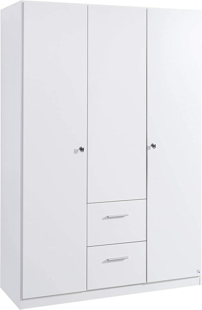 Rauch Möbel Buchholz Schrank abschließbar, Abschließbarer Kleiderschrank in Weiß 3-türig mit 2 Schubladen inkl. Zubehörpaket Basic 2 Kleiderstangen, 5 Einlegeböden BxHxT 136x197x54 cm Bild 1