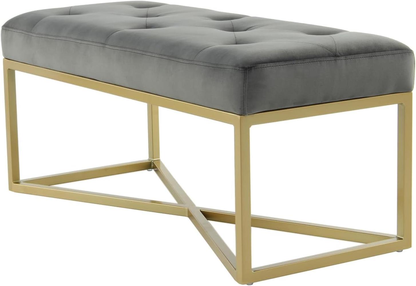 Qiyano Sitzbank Samt Gesteppte Polsterbank Bettbank für Schlafzimmer Wohnzimmer Flur Ankleidezimmer im Barock-Stil mit goldenen Metallfüßen, Farbe: Grau Bild 1