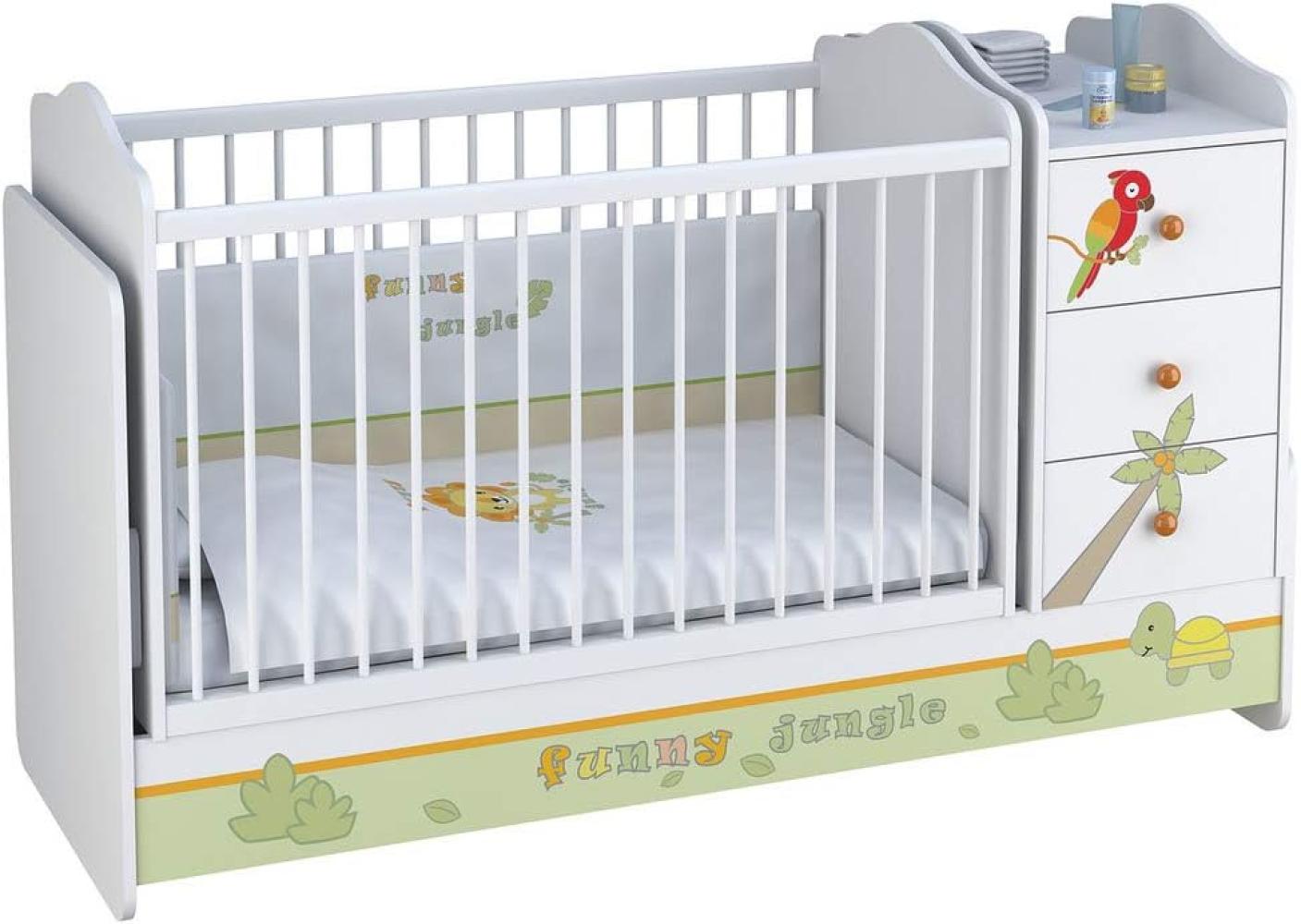 Polini Kids Kombi-Kinderbett Basic mit Kommode Jungle weißorange Bild 1