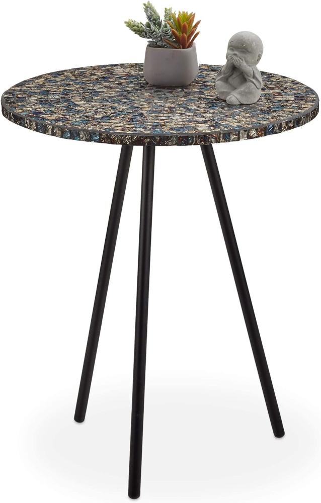 Relaxdays Beistelltisch Mosaik, runder Ziertisch, handgefertigtes Unikat, Mosaiktisch, HxD: 50 x 41 cm, schwarz-Gold, 50,00 x 41,00 x 41,00cm Bild 1