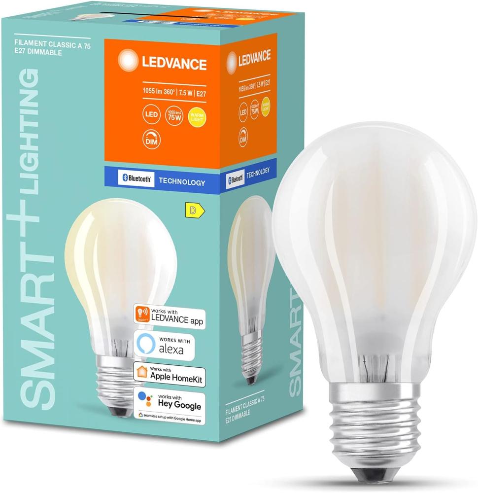 LEDVANCE Smarte LED-Lampe mit Bluetooth Mesh, Mattes E27 Leuchtmittel mit Birnenform, Dimmbar, Warmweiß (2700K), ersetzt herkömmliche 75W Glühbirnen, steuerbar mit Google und Alexa, 4er-Pack Bild 1