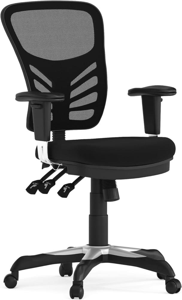 Flash Furniture Bürostuhl mit mittelhoher Rückenlehne – Ergonomischer Schreibtischstuhl mit verstellbaren Armlehnen und Netzstoff – Perfekt für Home Office oder Büro – Schwarz Bild 1