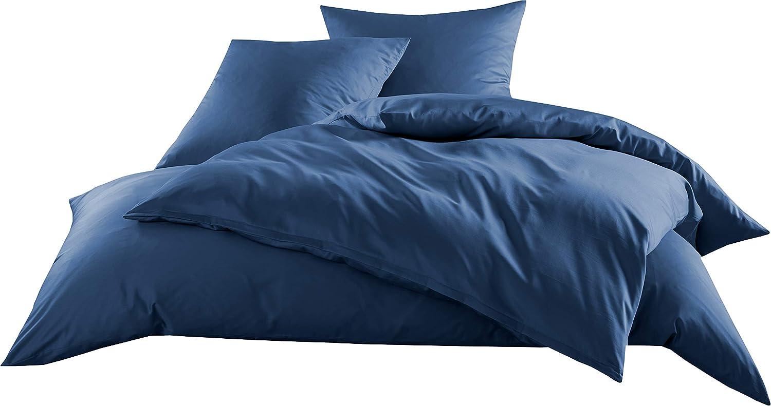 Bettwaesche-mit-Stil Mako-Satin / Baumwollsatin Bettwäsche uni / einfarbig Jeans Blau Kissenbezug 80x80 cm Bild 1