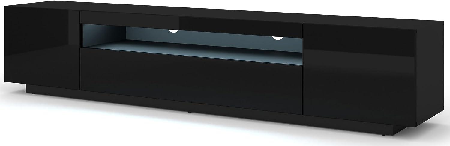 Domando Lowboard Empoli M2 Modern Breite 200cm, stehend oder hängend, Hochglanz, LED Beleuchtung in Schwarz Matt und Schwarz Hochglanz Bild 1