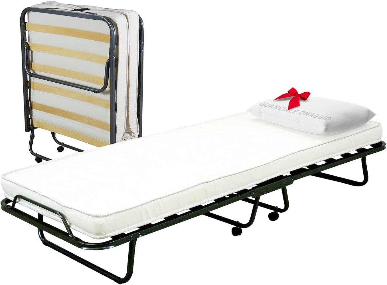 Cortassa - Klappbett mit 10 cm hoher Matratze aus Polyurethan mit Gratis-Kopfkissen, Einzel-Lattenrost mit Holzlatten 80 x 200, platzsparendes Bett mit Rollen Bild 1
