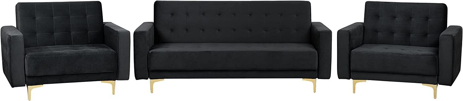Sofa Set Samtstoff schwarz 5-Sitzer ABERDEEN Bild 1