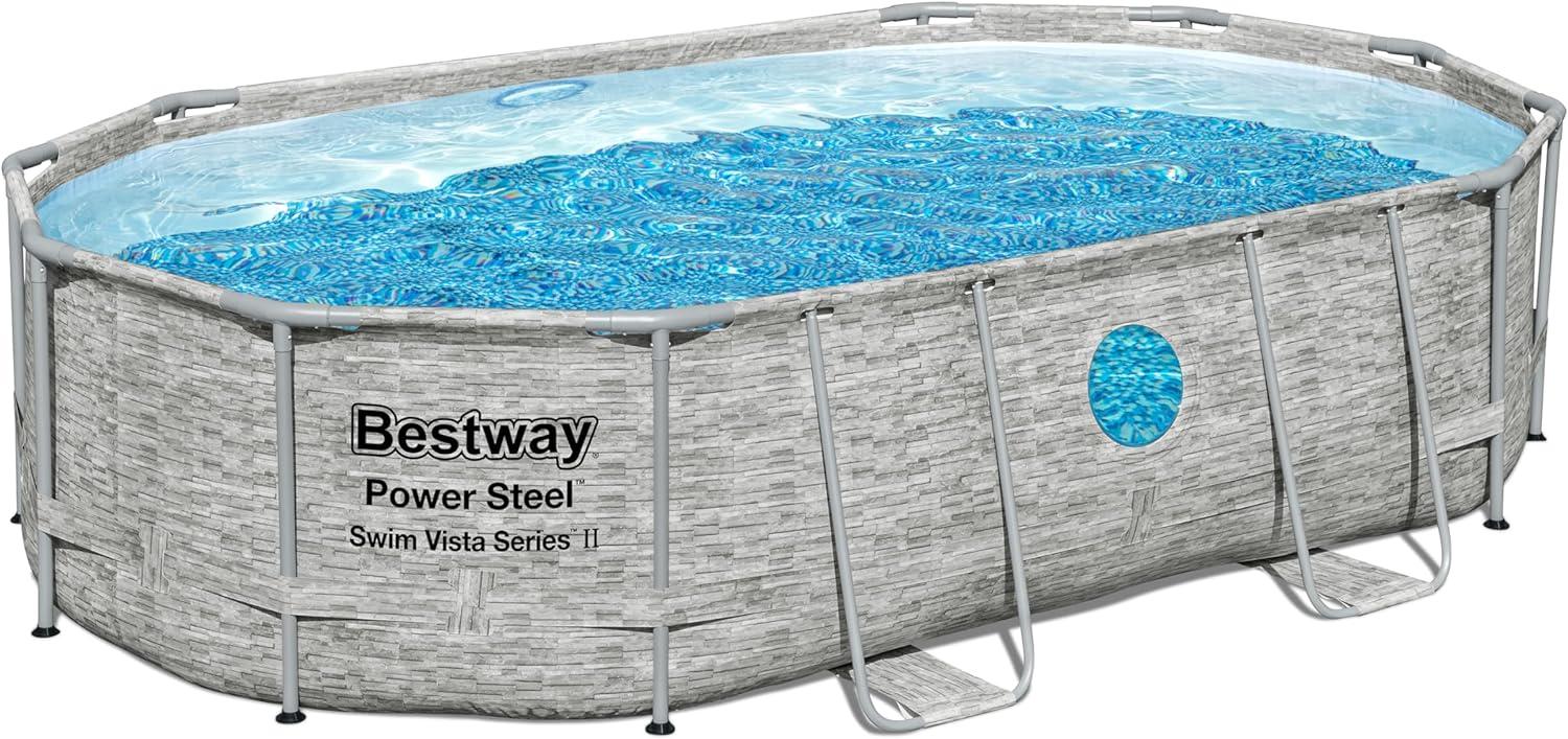 Power Steel™ Swim Vista Series™ Solo Pool ohne Zubehör 488 x 305 x 107 cm, Steinwand-Optik (Cremegrau), oval Bild 1