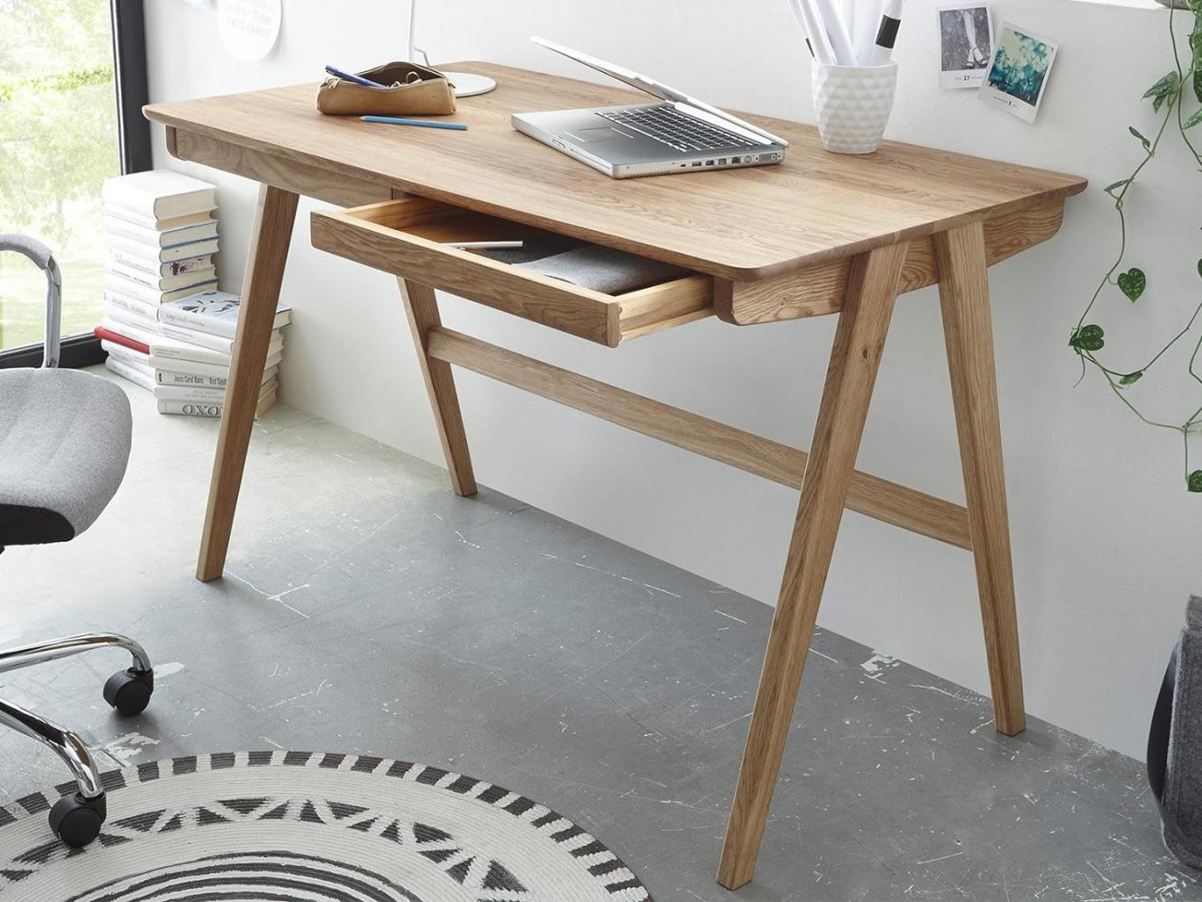 Schreibtisch >Cornelle< in Asteiche aus Massivholz - 120x75x65cm (BxHxT) Bild 1